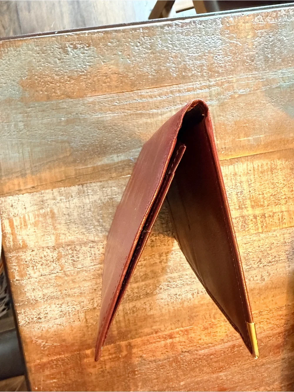 Cartier Brown Leather Long Wallet with Gold Corner Accents